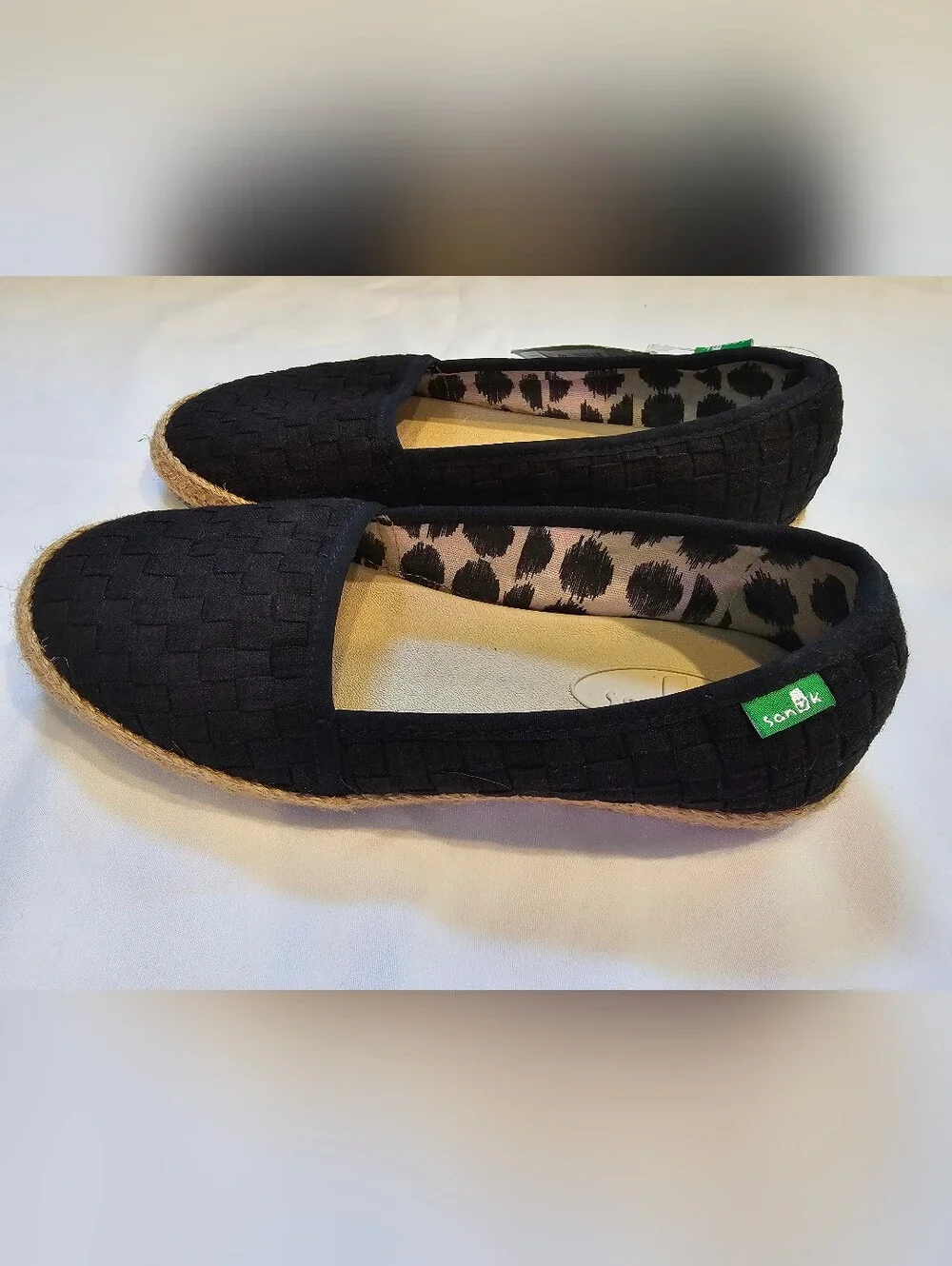 Sanuk Basket Case Black Woven Slip-Ons- Size 5- NWT